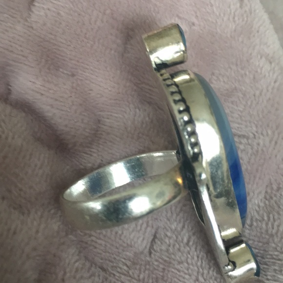 BLUE BOTSWANA AGATE BLUE TOPAZ SZ 9 LADIES’ RING - Picture 4 of 5